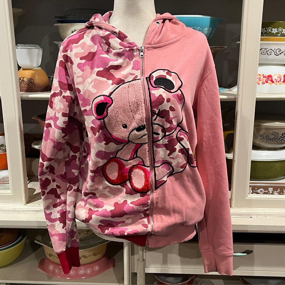 Civilized Pink Teddy Bear Full-Zip Hoodie Jacket - Size Medium